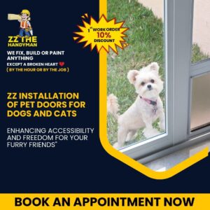 Pet door installation services for cats and dogs by experienced handyman in Jacksonville